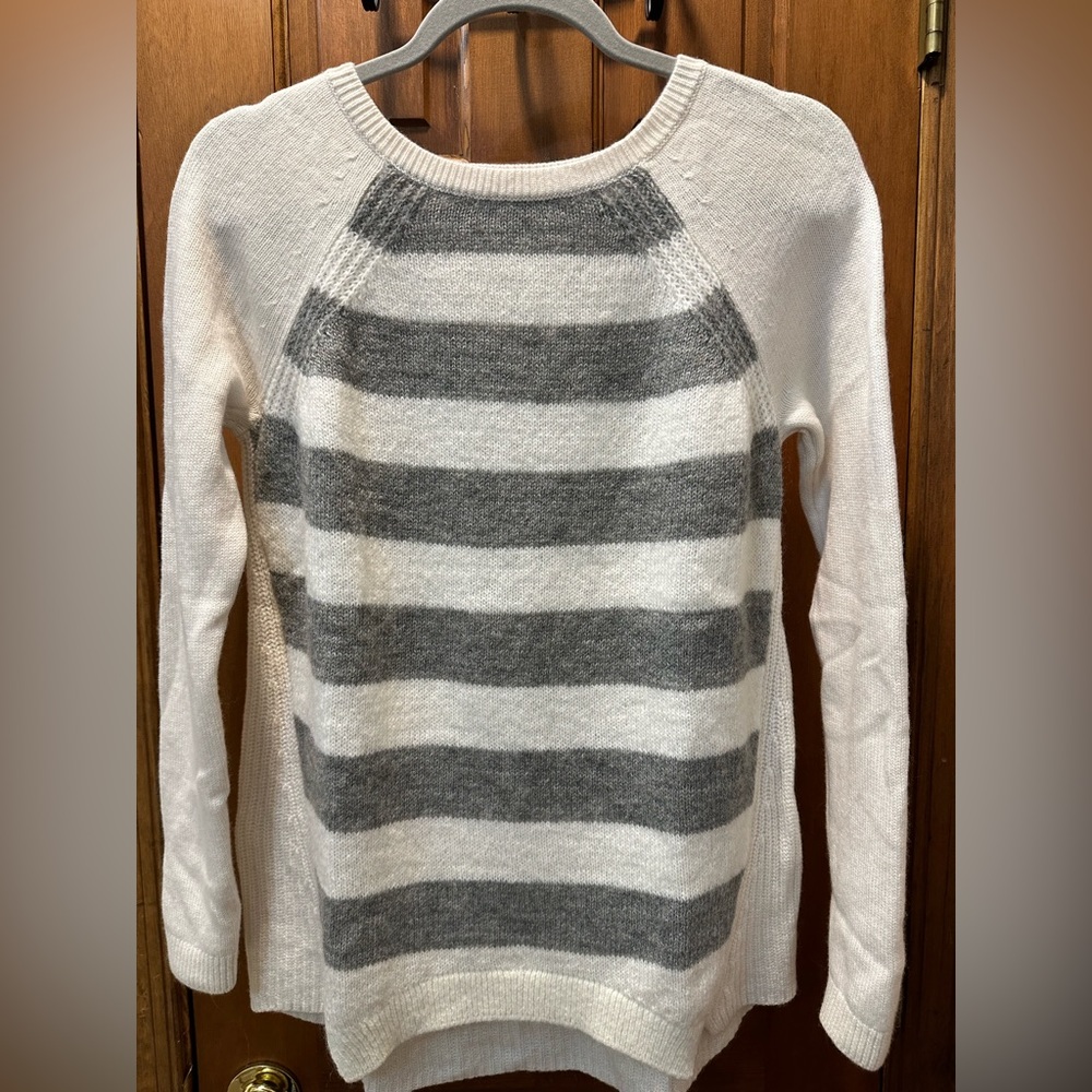 LOFT Cream and Gray Striped Sweater